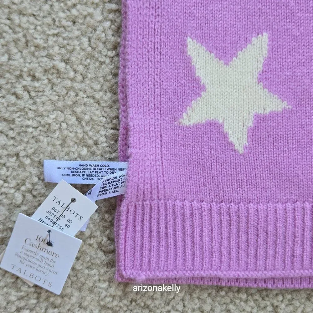 NWT Talbots Cashmere Lavender Scarf with White Stars